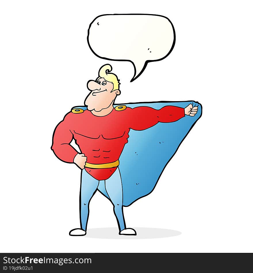 Funny Cartoon Superhero With Speech Bubble