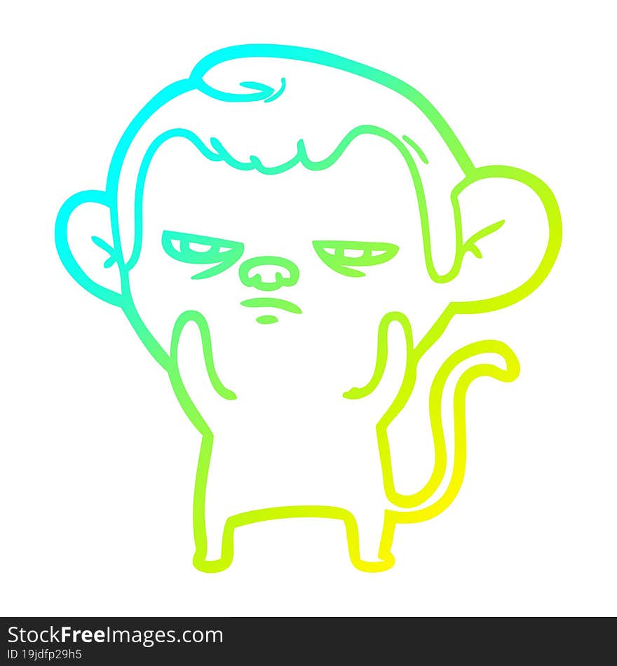 cold gradient line drawing of a cartoon monkey