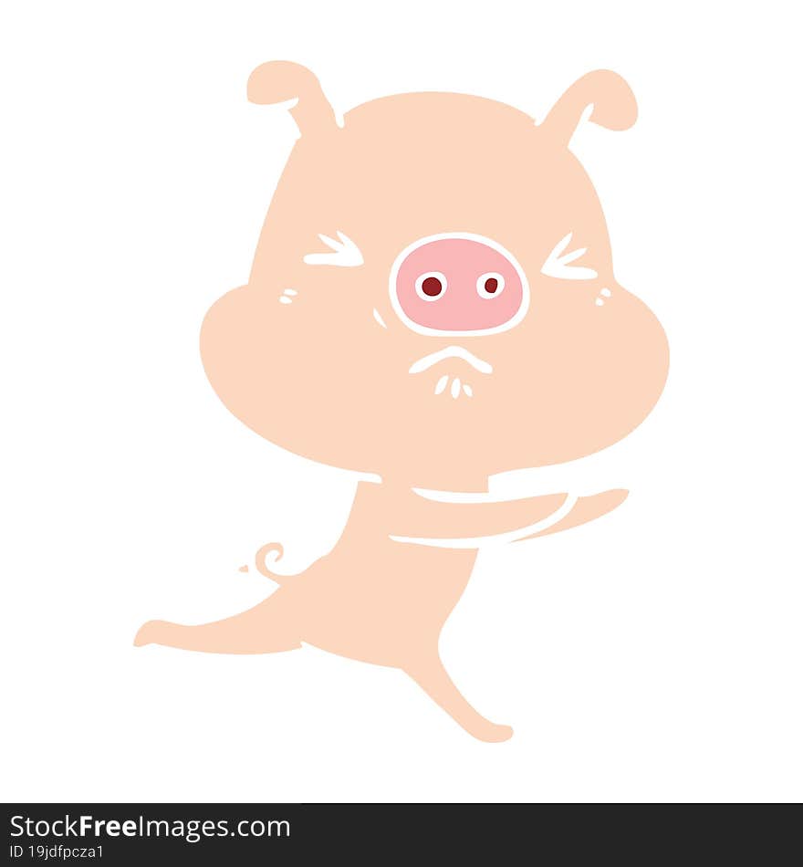 flat color style cartoon annoyed pig running