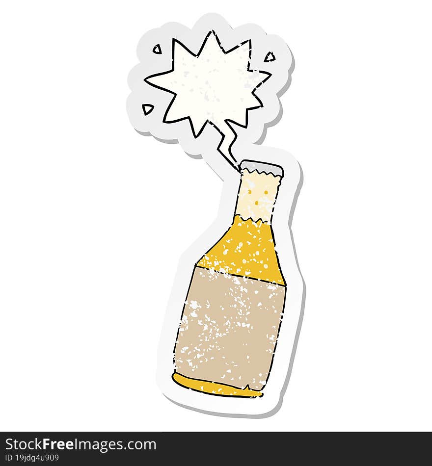 Cartoon Beer Bottle And Speech Bubble Distressed Sticker