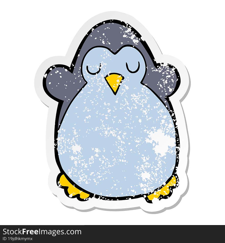 distressed sticker of a cartoon penguin