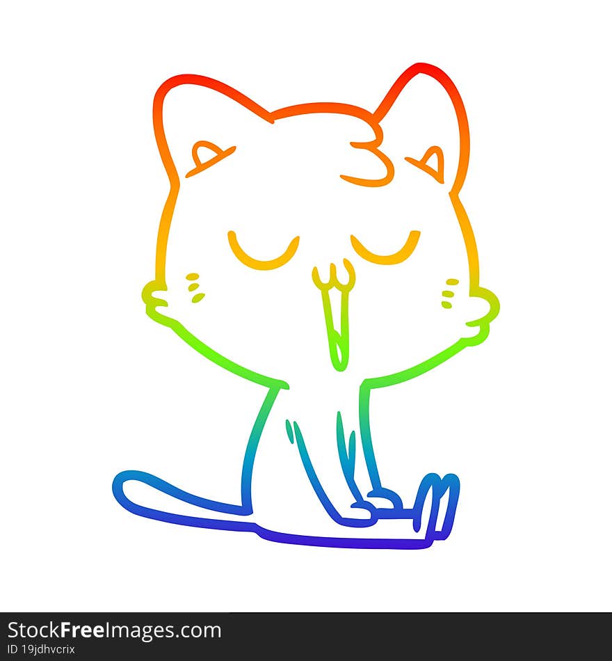 rainbow gradient line drawing cartoon cat singing