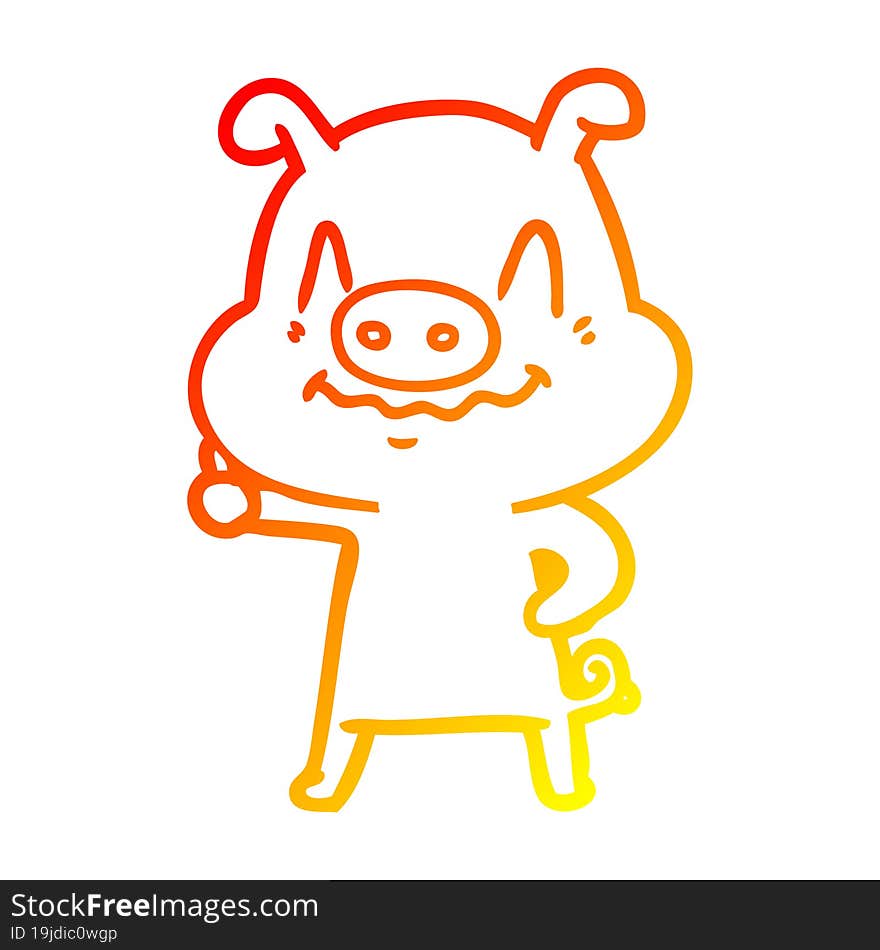 warm gradient line drawing nervous cartoon pig