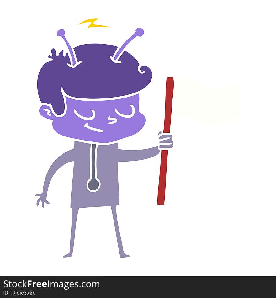 friendly flat color style cartoon spaceman with white flag