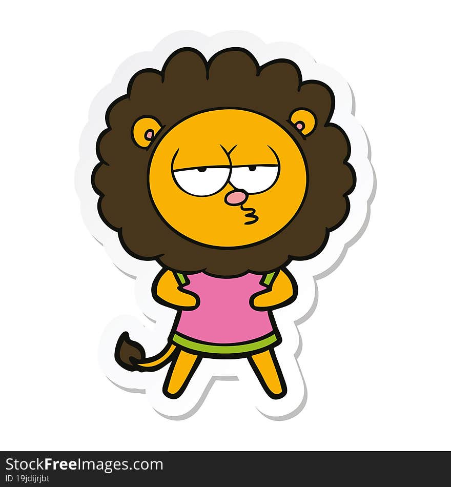 sticker of a cartoon bored lion