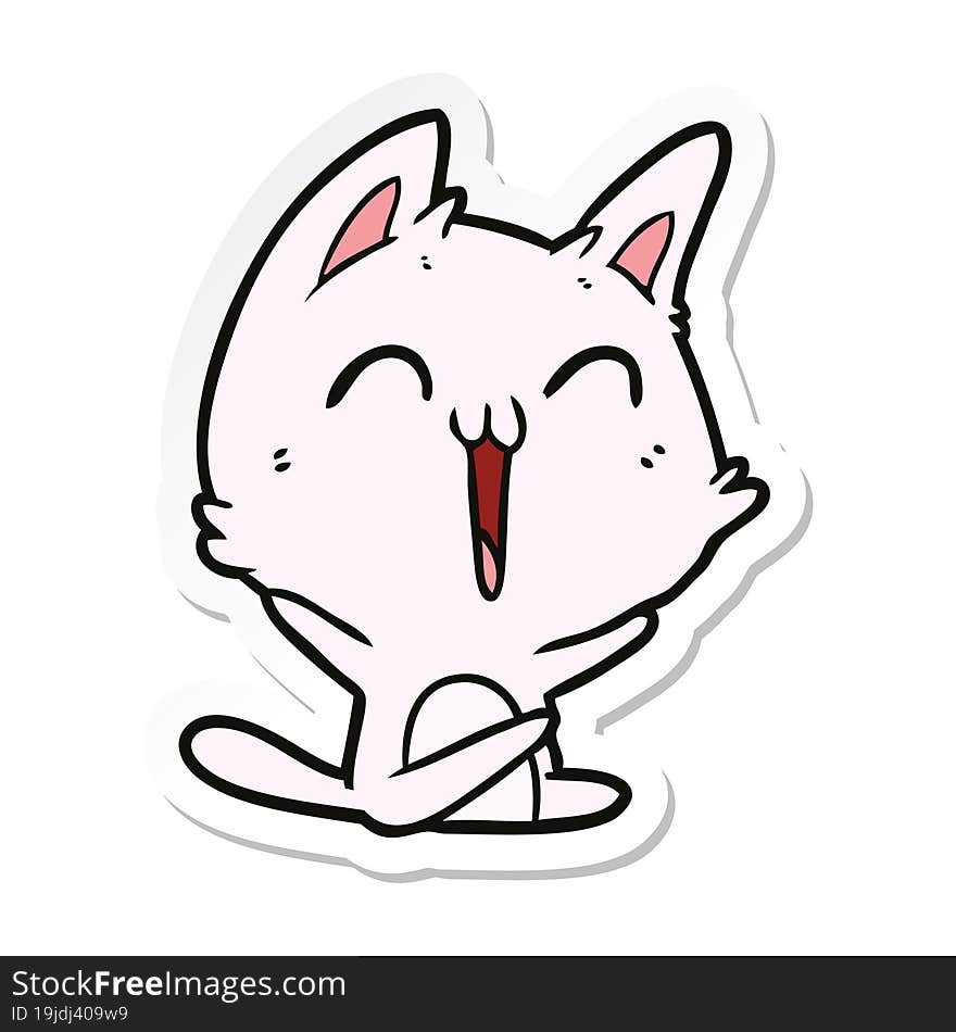 Sticker Of A Happy Cartoon Cat Meowing