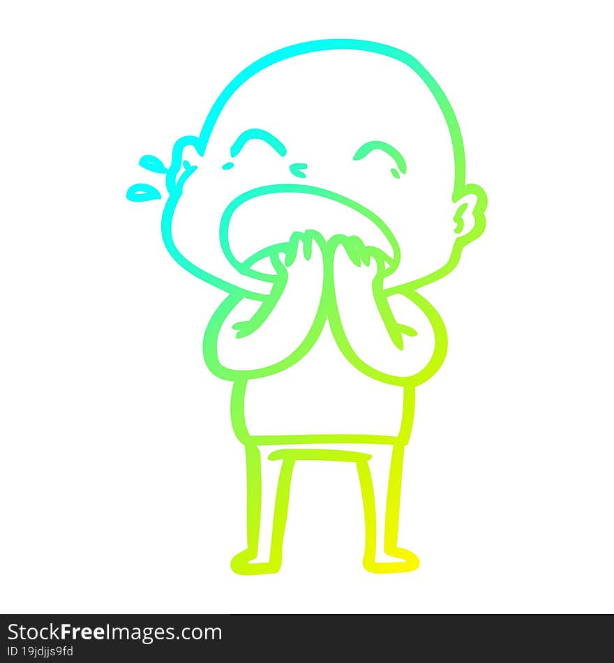 cold gradient line drawing cartoon shouting bald man