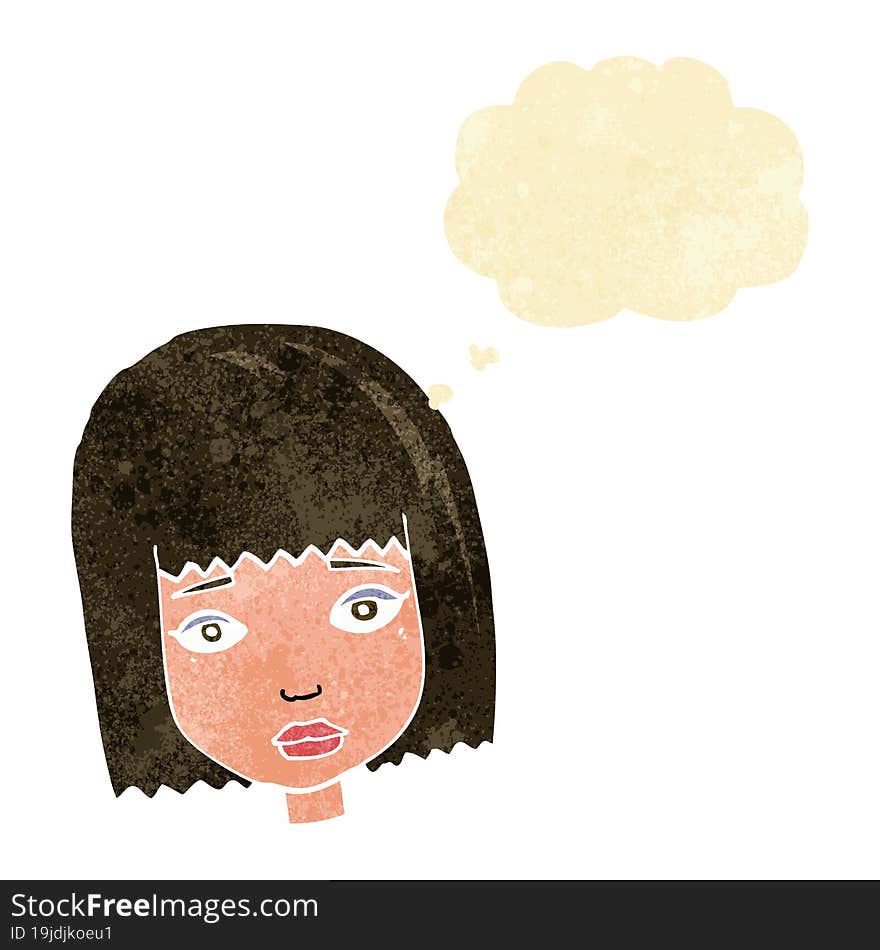 cartoon female face with thought bubble