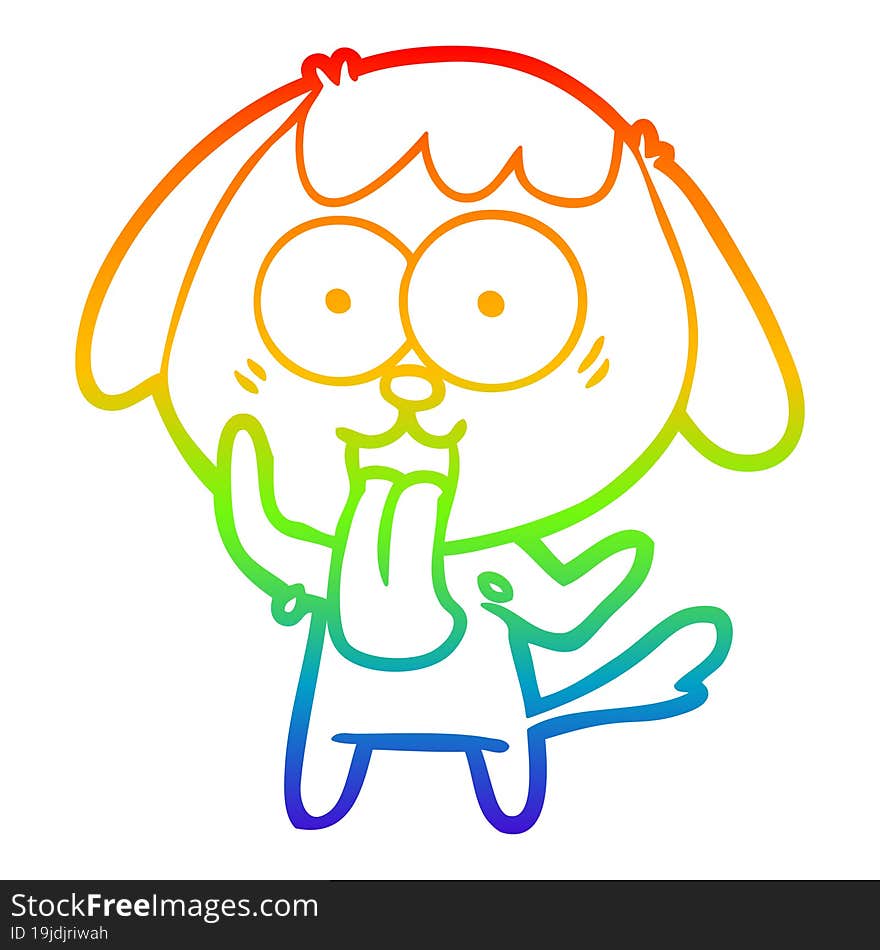 rainbow gradient line drawing of a cute cartoon dog