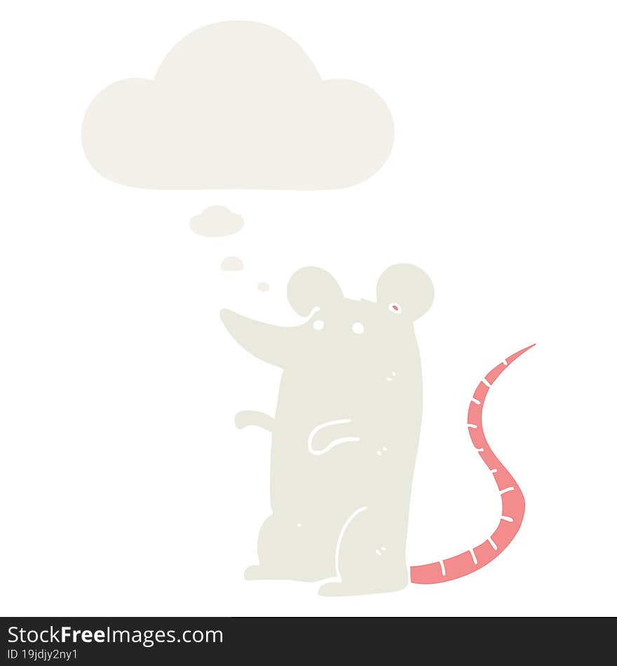 cartoon rat with thought bubble in retro style