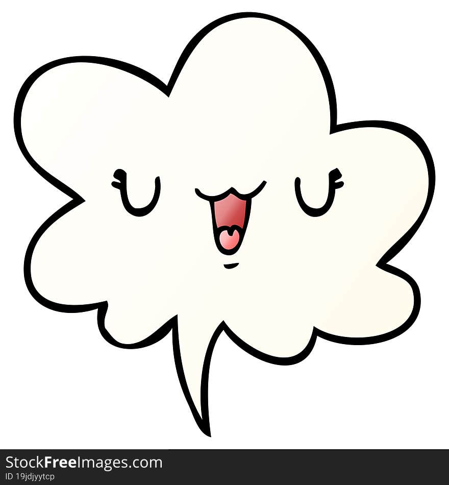 cute happy cartoon face with speech bubble in smooth gradient style