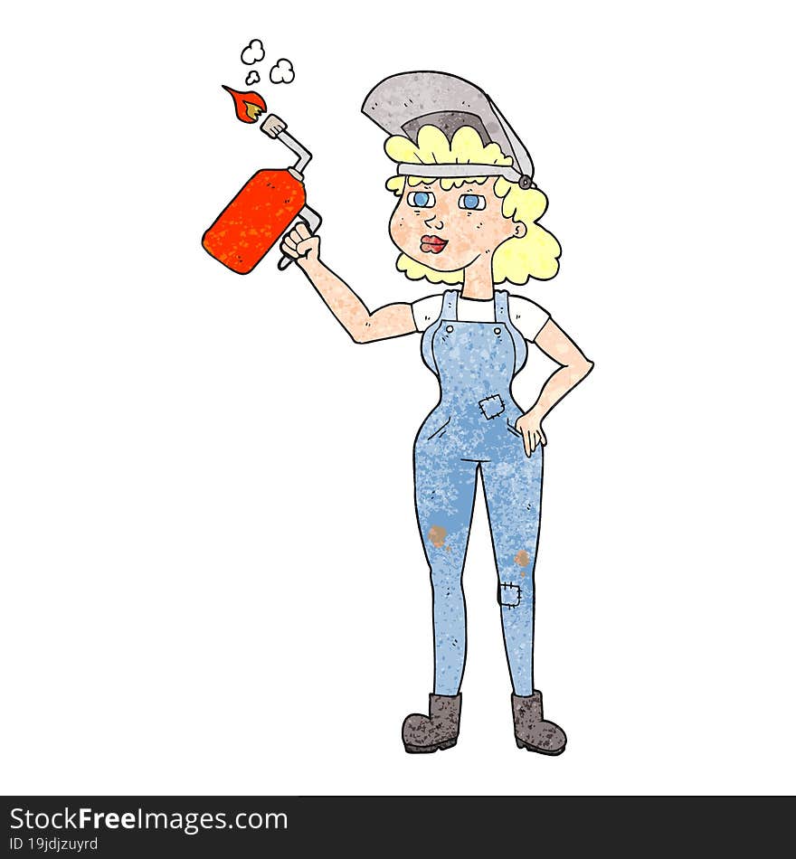 Textured Cartoon Woman Welding