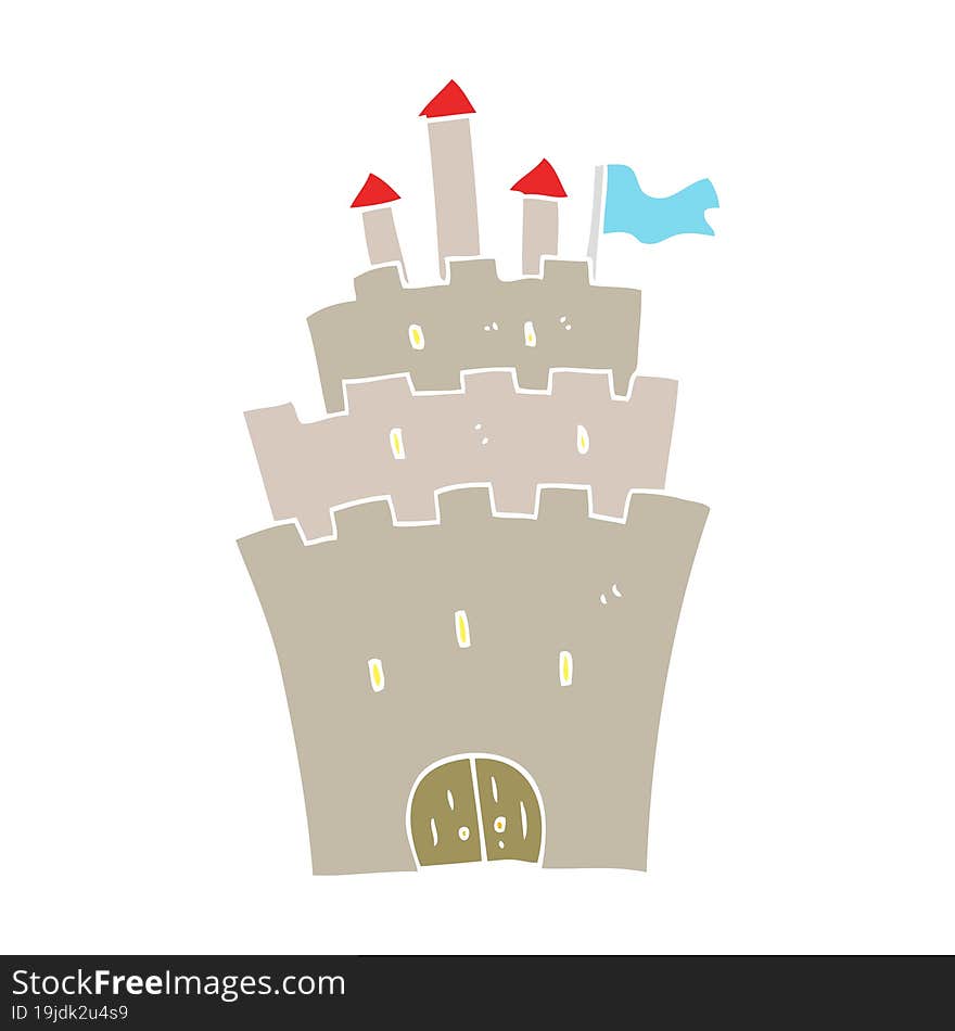 Flat Color Illustration Of A Cartoon Castle