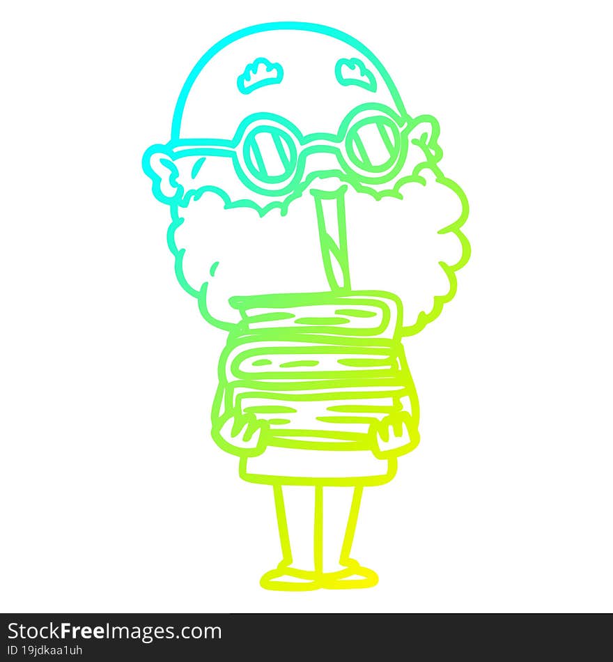 cold gradient line drawing of a cartoon joyful man with beard