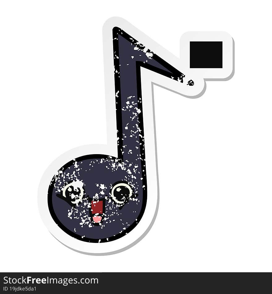 distressed sticker of a cute cartoon musical note