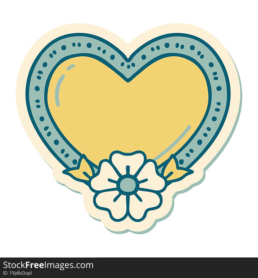 Tattoo Style Sticker Of A Heart And Flower