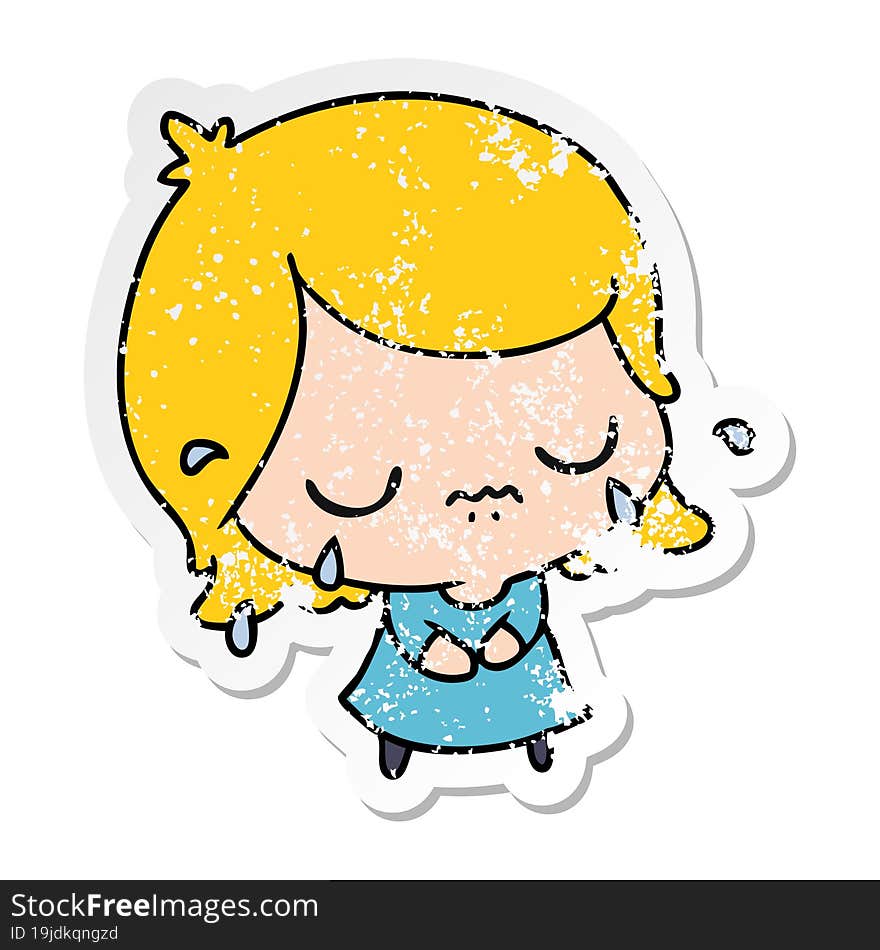 Distressed Sticker Cartoon Of Cute Kawaii Girl