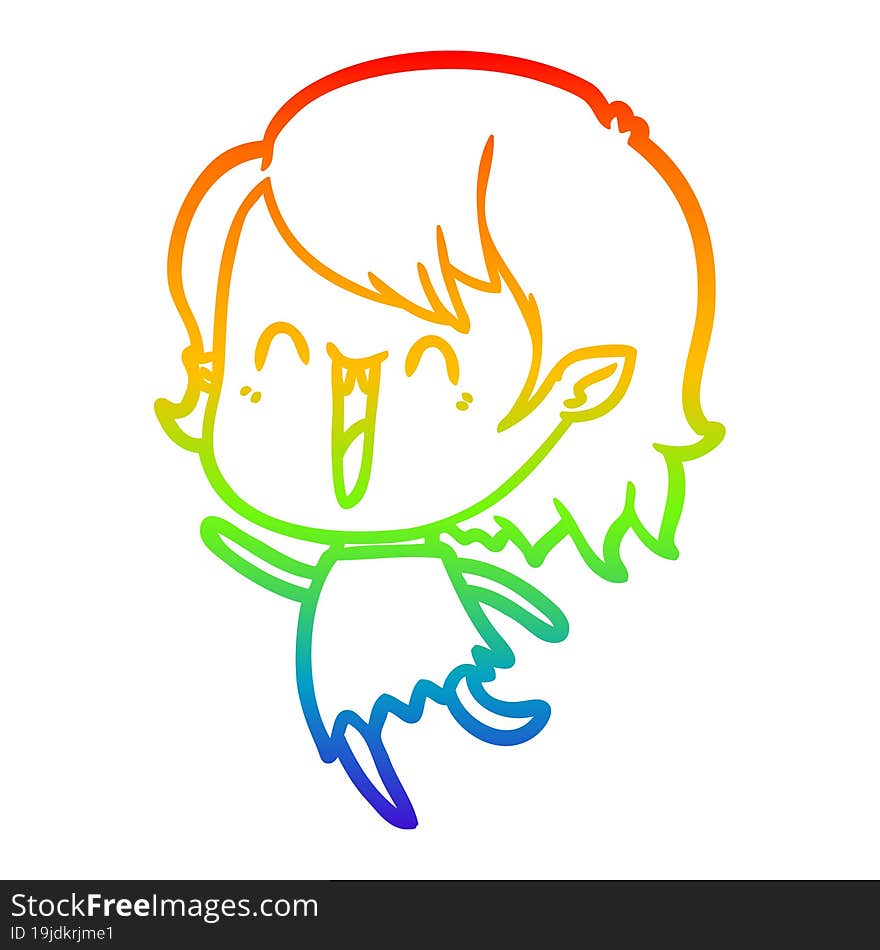 rainbow gradient line drawing of a cute cartoon happy vampire girl