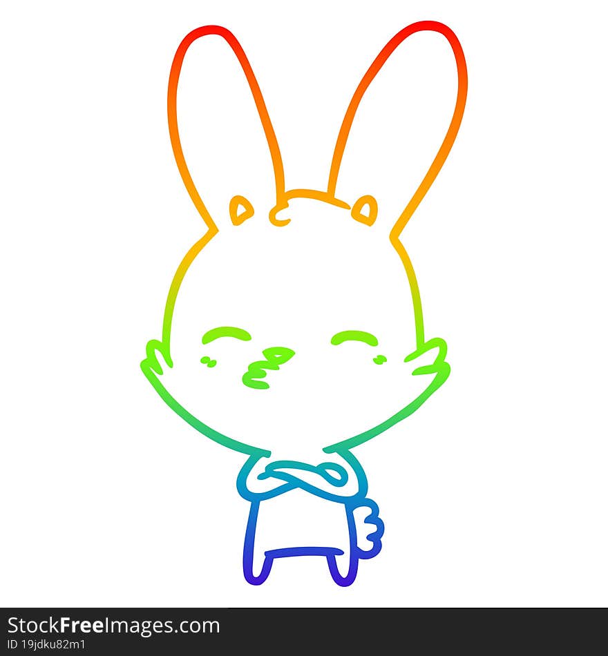 rainbow gradient line drawing of a curious bunny cartoon