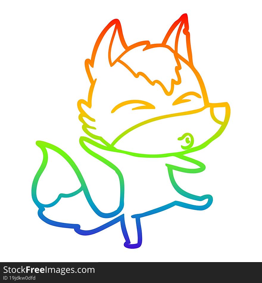 Rainbow Gradient Line Drawing Cartoon Wolf Pouting