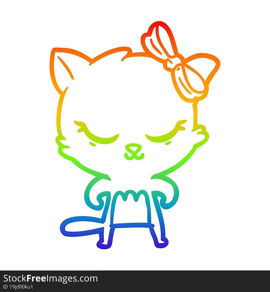 rainbow gradient line drawing cute cartoon cat with bow