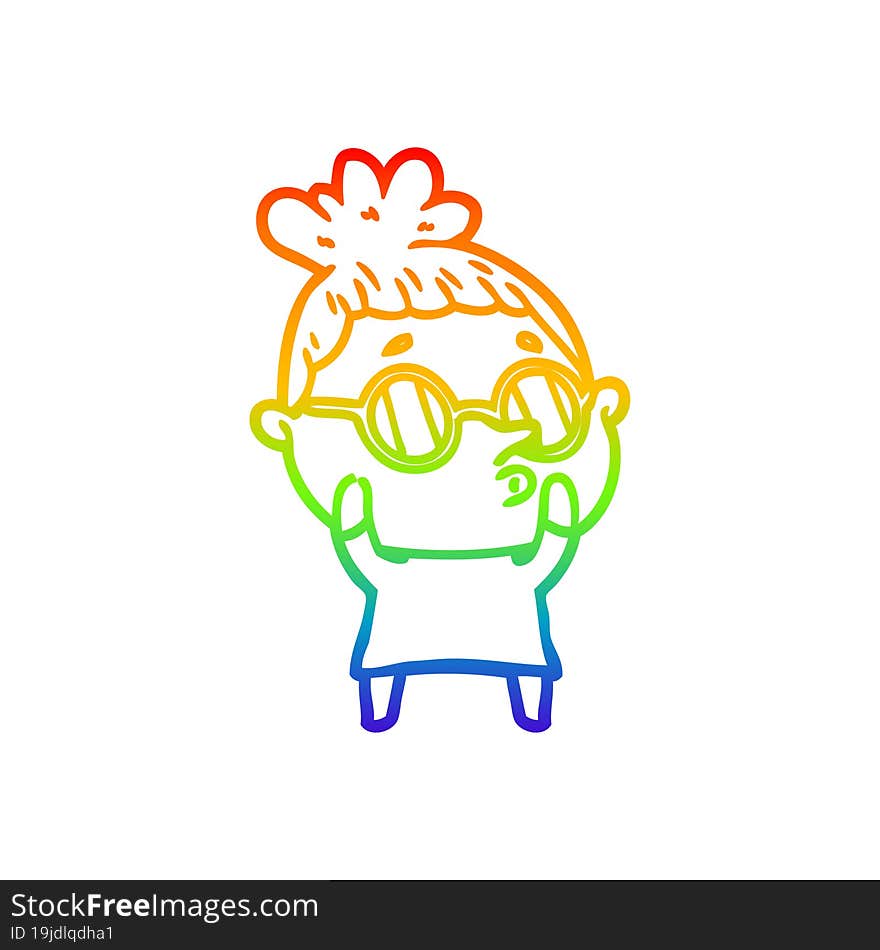 rainbow gradient line drawing cartoon woman wearing glasses