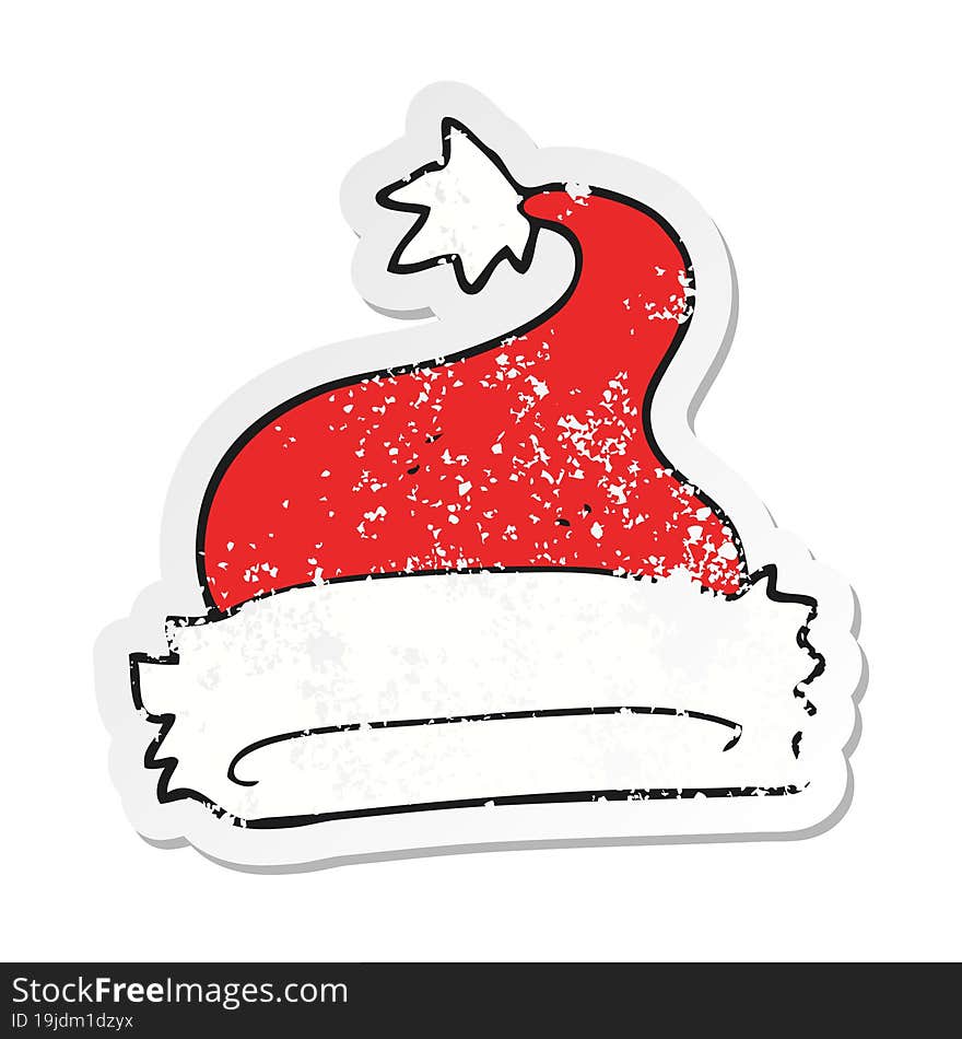 retro distressed sticker of a cartoon christmas hat