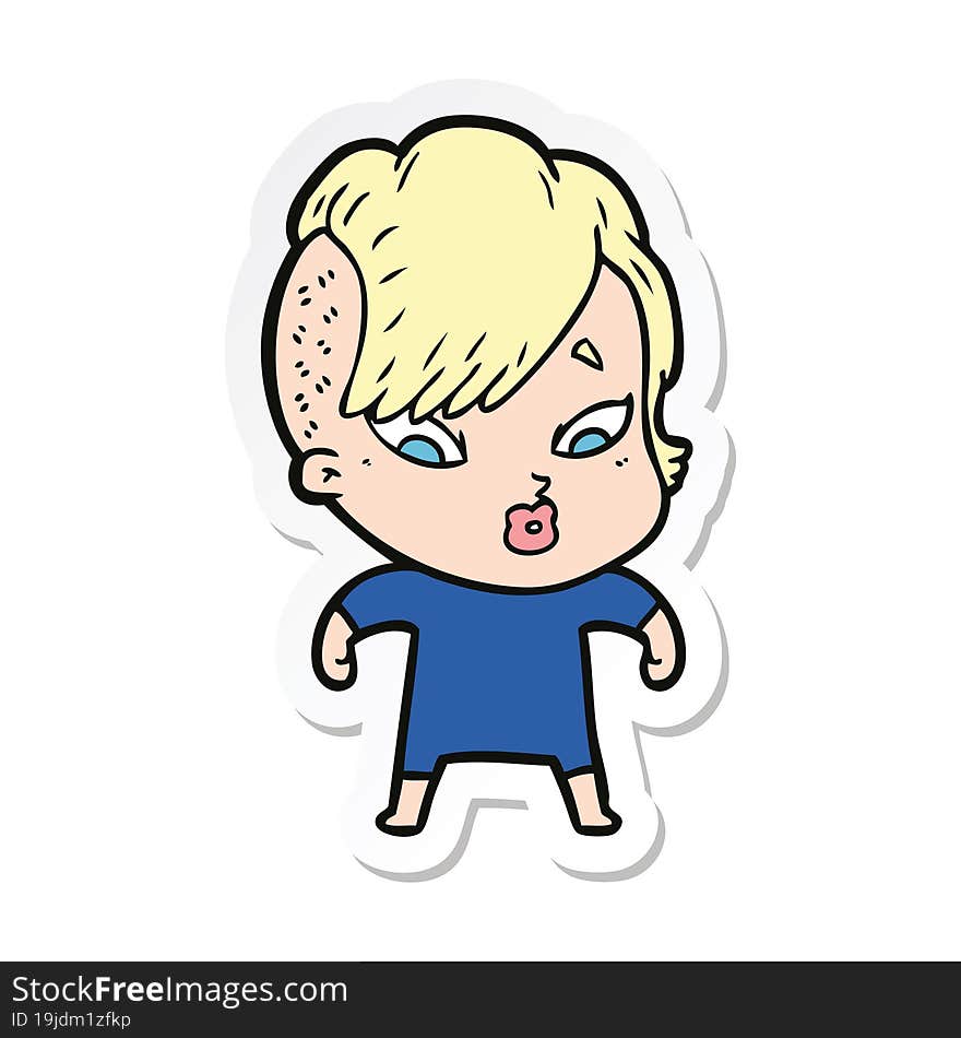 sticker of a cartoon surprised girl