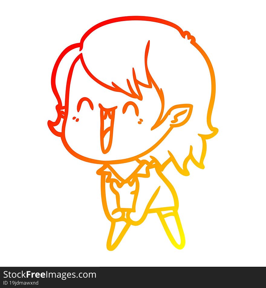 Warm Gradient Line Drawing Cute Cartoon Happy Vampire Girl