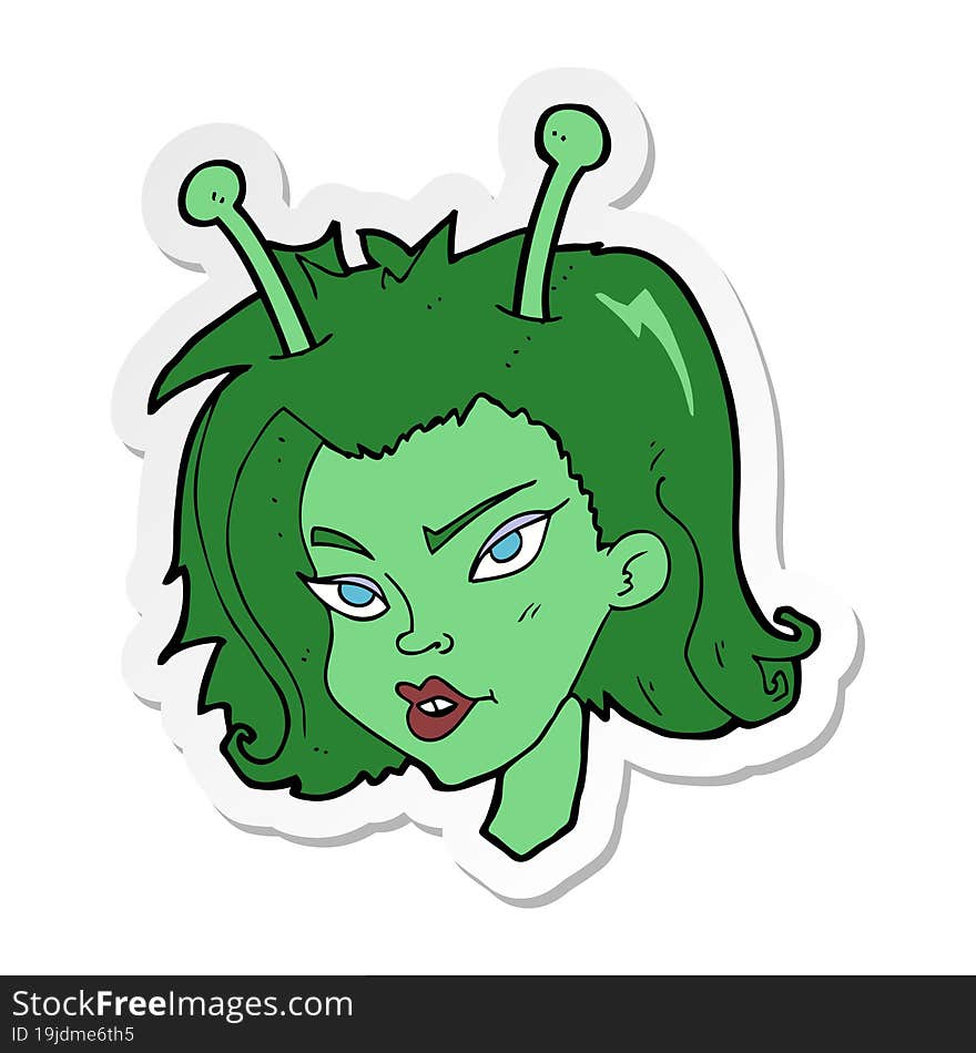 sticker of a cartoon alien woman