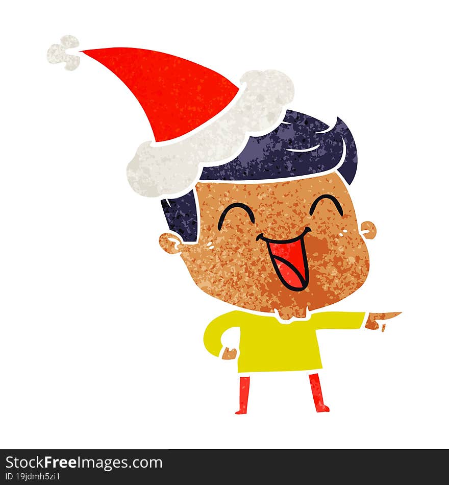 retro cartoon of a man laughing wearing santa hat