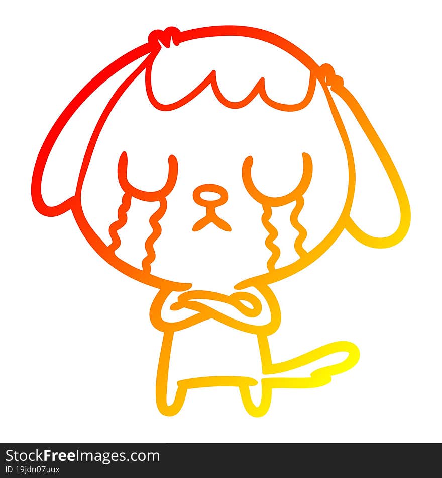 Warm Gradient Line Drawing Cute Cartoon Dog Crying