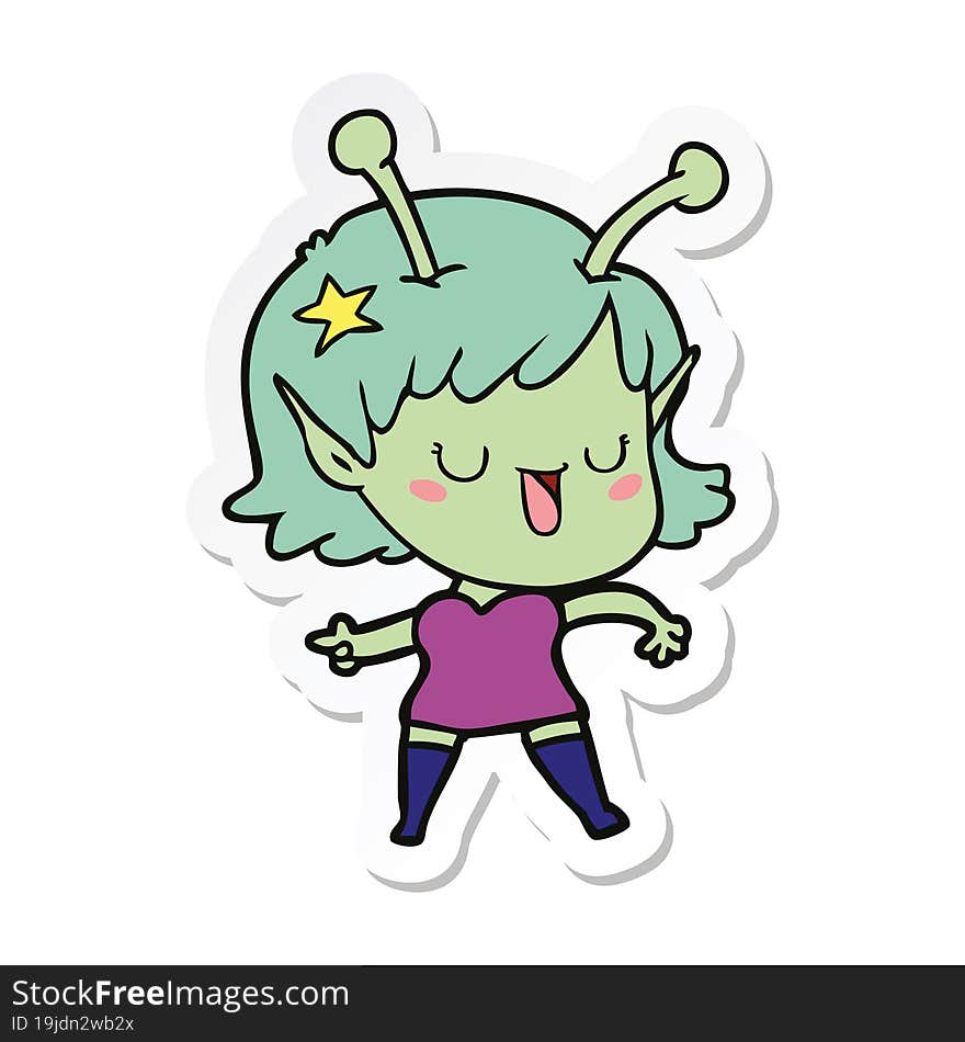 sticker of a happy alien girl cartoon