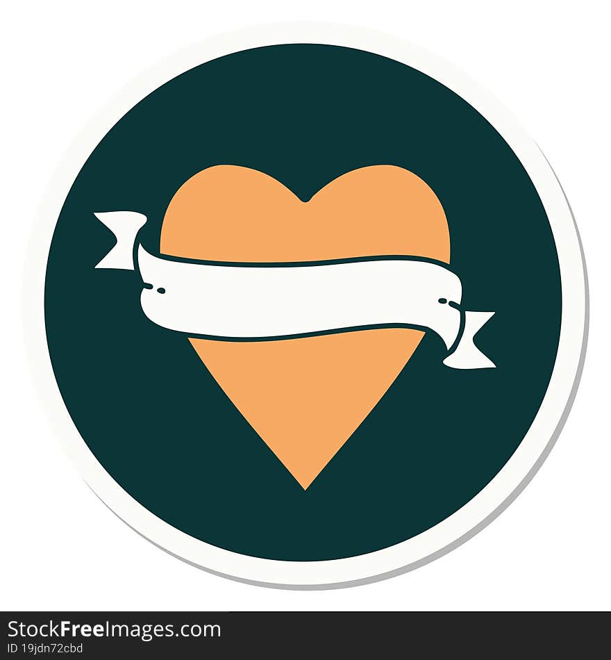 sticker of tattoo in traditional style of a heart and banner. sticker of tattoo in traditional style of a heart and banner