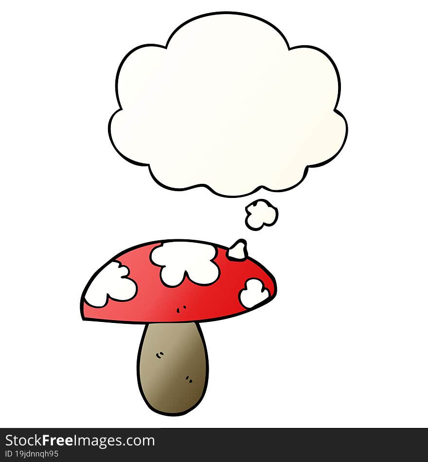 cartoon mushroom and thought bubble in smooth gradient style