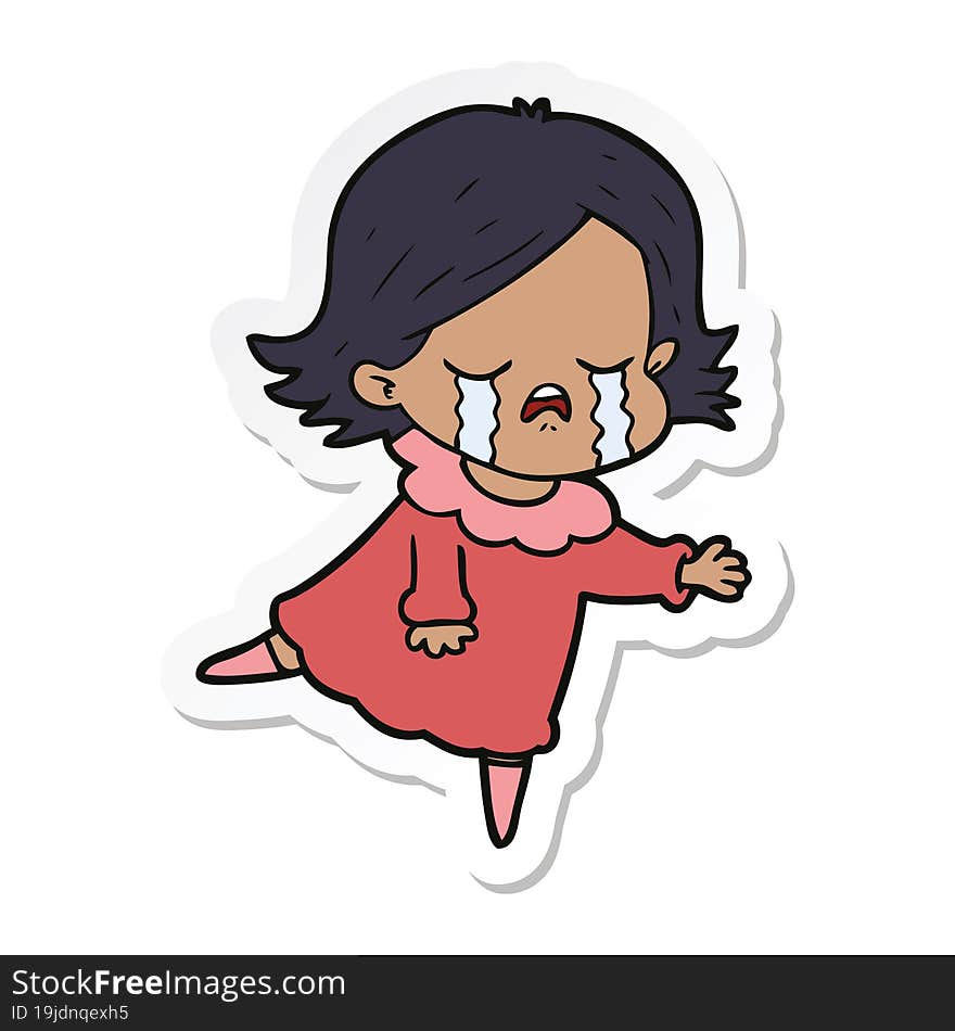 sticker of a cartoon girl crying