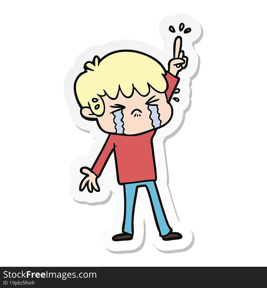 Sticker Of A Cartoon Boy Crying