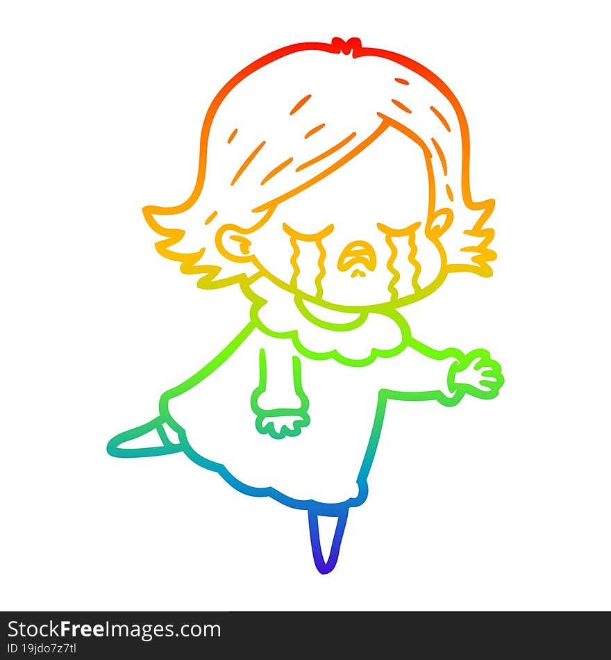 rainbow gradient line drawing of a cartoon girl crying