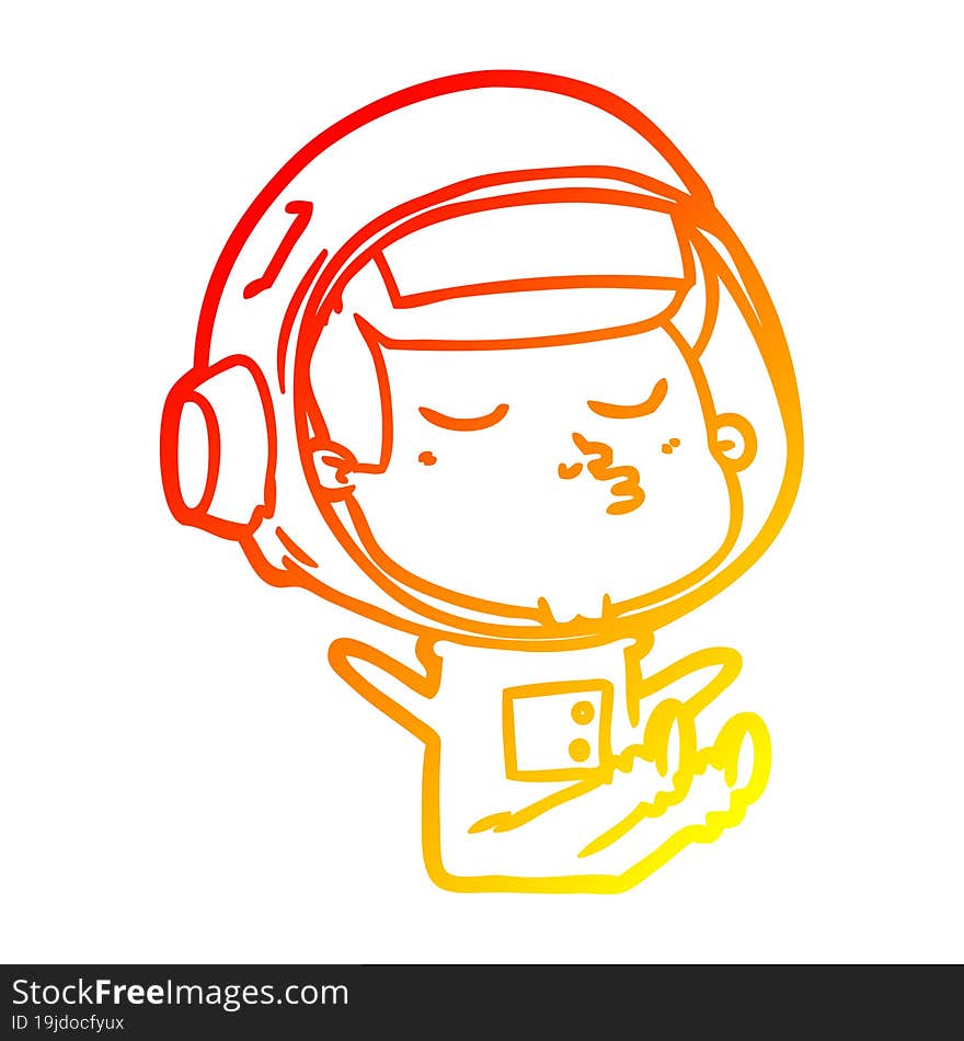 Warm Gradient Line Drawing Cartoon Confident Astronaut