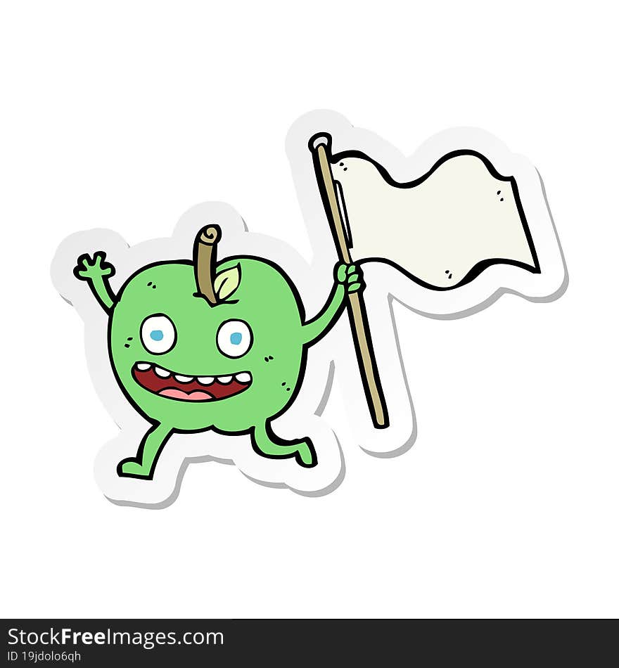 sticker of a cartoon apple with flag