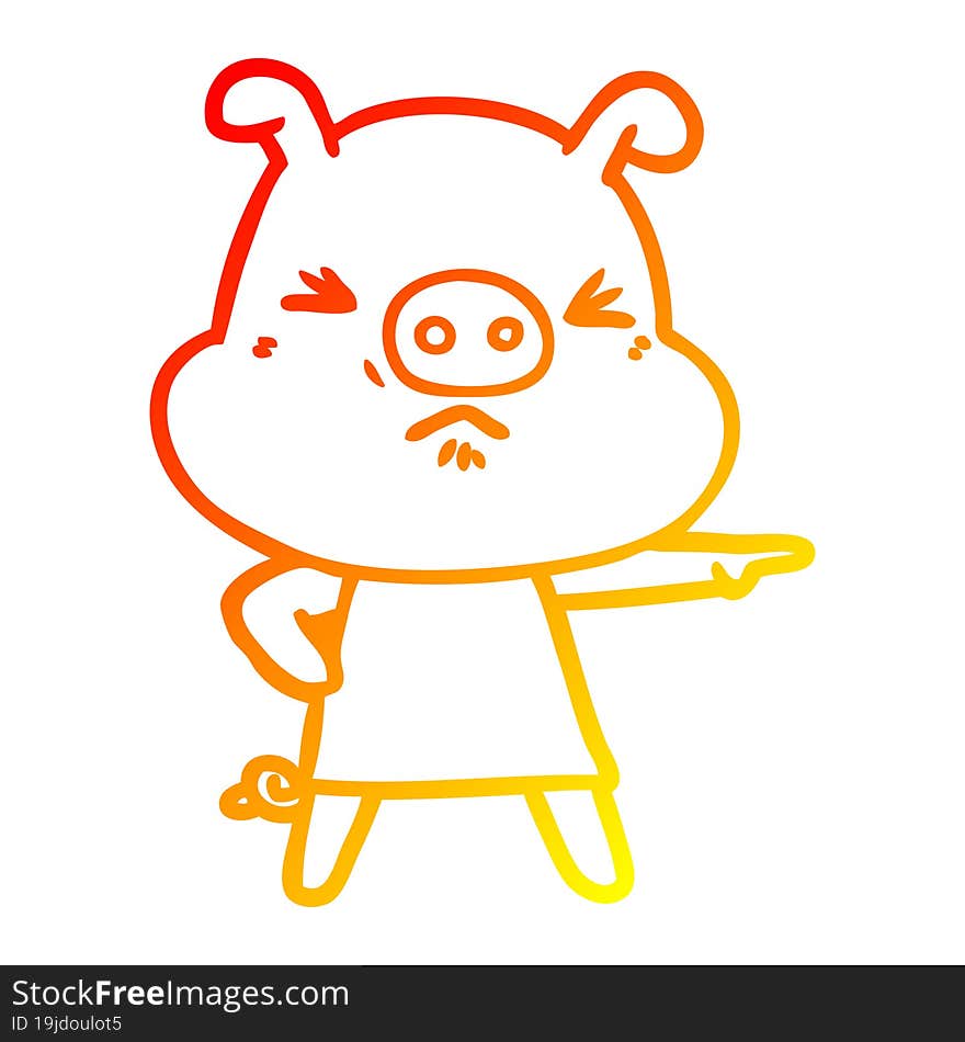 warm gradient line drawing of a cartoon angry pig