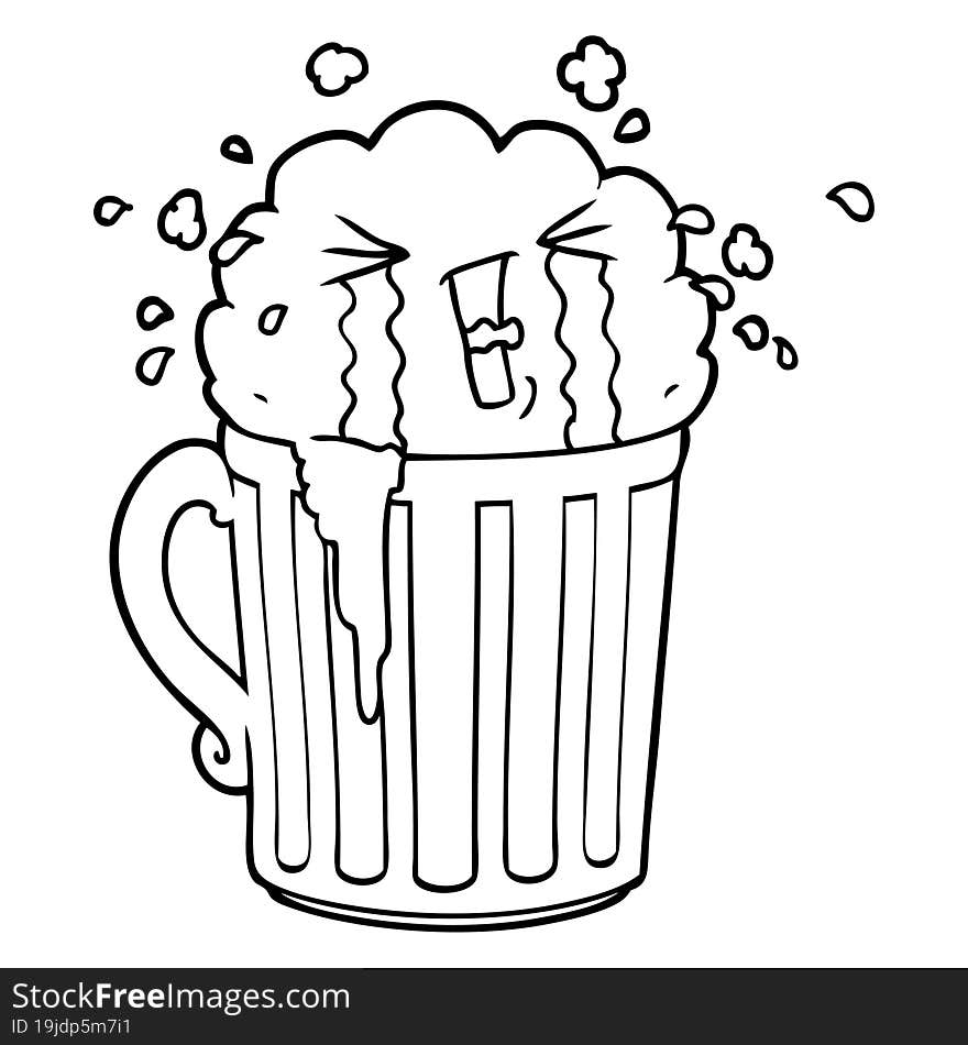 cartoon mug of beer crying. cartoon mug of beer crying