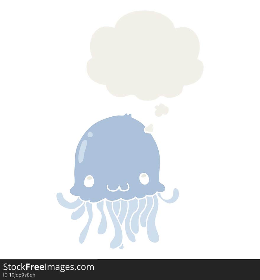 cartoon jellyfish and thought bubble in retro style