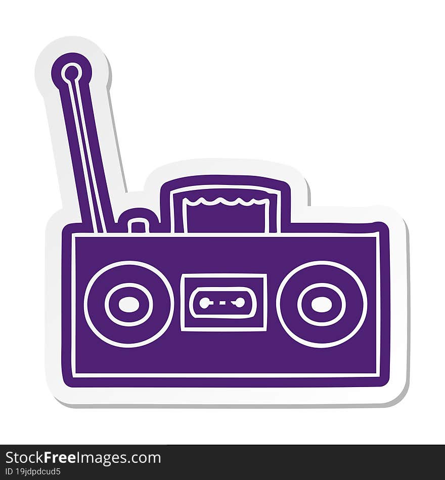 Cartoon Sticker Of A Retro Cassette Player