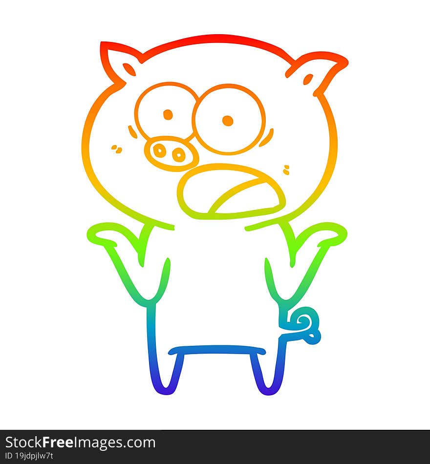 Rainbow Gradient Line Drawing Cartoon Pig Shouting