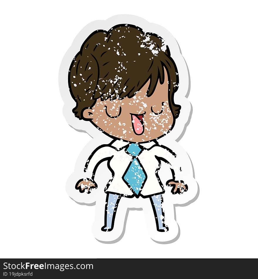 distressed sticker of a cartoon woman talking