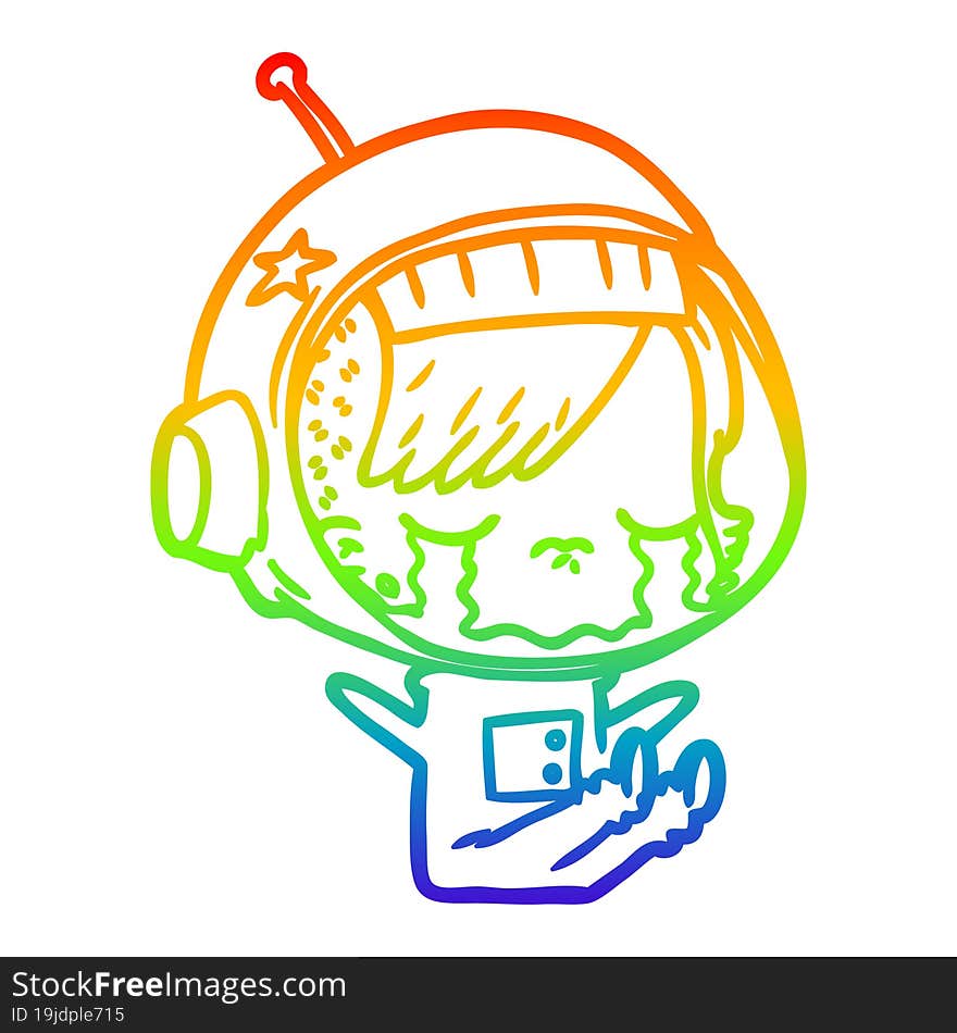 rainbow gradient line drawing cartoon crying astronaut girl