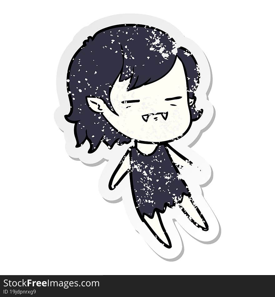 distressed sticker of a cartoon undead vampire girl flying