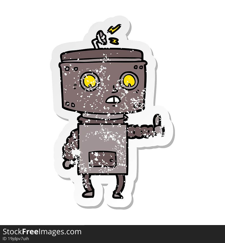 distressed sticker of a cartoon robot