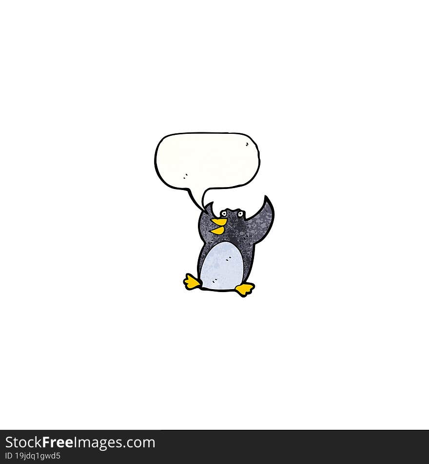 cartoon penguin with speech bubble